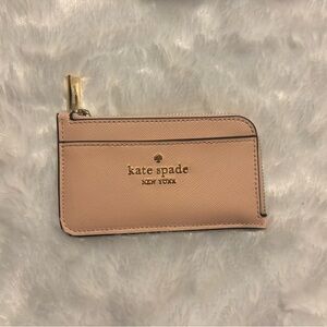 Kate Spade Blush Card Wallet with Gold Zipper